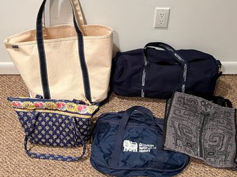 5pc Handy Bag Trio Including Lands End Boat Tote And Vera Bradley