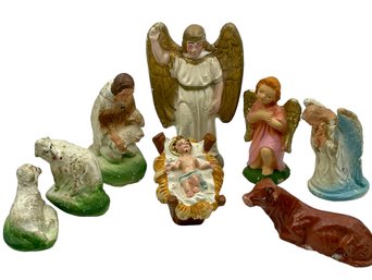 Traditional Hand Painted Ceramic Nativity Figurines From Europe.