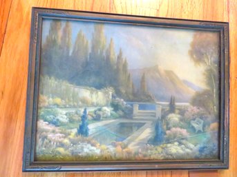 Antique Color Lithograph Landscape