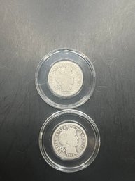 2 Barber Silver Dimes 1910, 1910-D