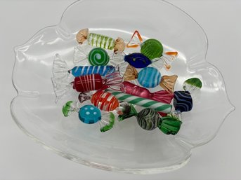 (Lot/2) Steuben 'Calyx' Crystal Quatrefoil Bowl By Donald Pollard (1962)  Murano-style Art Glass Candy