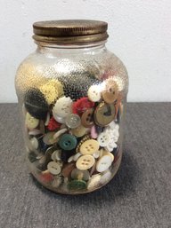 Buttons Lot In Vintage Glass Jar