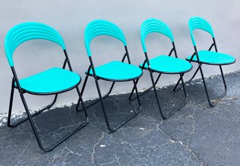 A Set Of 4 Vintage Italian Modern Folding Chairs Bright Turquoise