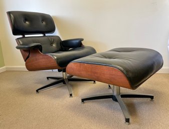 Mid Century Modern Leather Eames Style Lounge Chair And Ottoman