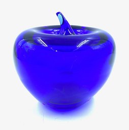 Cobalt Blue Hand-blown Glass Apple Paperweight