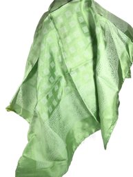 Vintage White On Green Silk Square Scarf