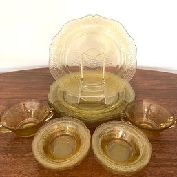 A Set Of Yellow 'Spike' Depression Glass