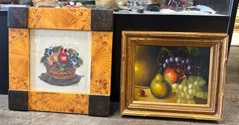 Framed Oil Painting Of Still Life With Fruits And Behrer 1993 Fruit Basket Photo Frame.           LizS/  WA(B)