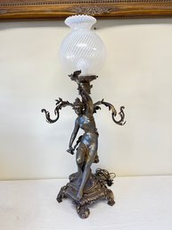 C 1910 Male Figural Bronzed Table Lamp