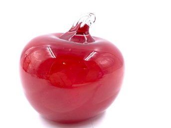 Tomato Red Hand-blown Art Glass Apple Paperweight