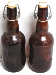 Pair Of Grolsch Beer Bottle Amber