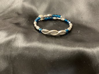 Alex And Ani Art Deco Design Silver/ Blue Wrap Bracelet