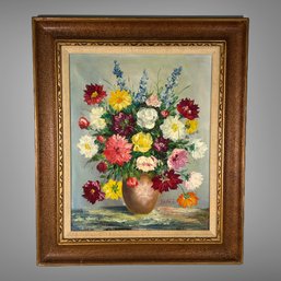 Vintage Signed Floral Still Life Painting On Board