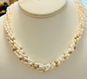 14K GOLD 6 STRAND FRESH WATER PEARL NECKLACE