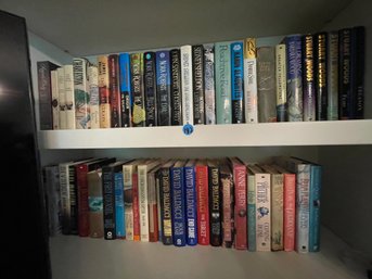 TWO SHELVES OF HARDCOVER POPULAR FICTION, MOSTLY FIRSTS