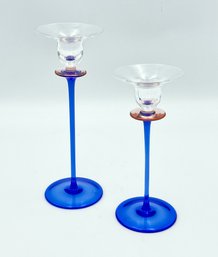 Pair Of Vintage German La Vida Glass Tulip Candlesticks