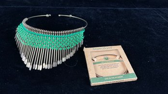 Stylish Metal And Thread Work Designer Green Necklace And A Mantra Band