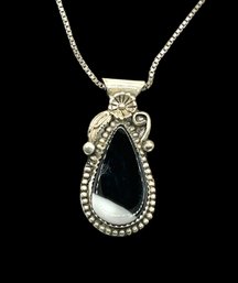 Sterling Silver Handmade Black And White Agate Pendant And Chain