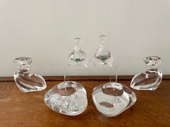 Orrefors Glass Perfume Bottles, Votive Holder & Candlesticks, Made In Sweden