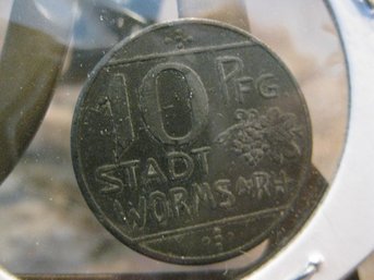 1918  GERMAN STADT WORMS  10 PFENNING COIN  - VF