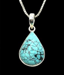 Sterling Silver Turquoise Teardrop Pendant And Italian Sterling Silver Chain