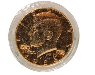 24kt Gold Electroplate Kennedy Half Dollar With Gold Plate Certification