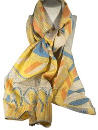 Italian Silk Designer Scarf Yellow And Blue Pattern