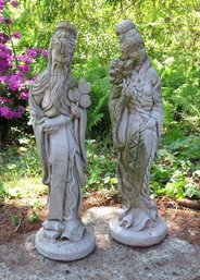 A Pair Of Cast Concrete Chinese / Asian Figure Statues