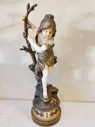 August Moreau Cold Cast Statue On Metal Base