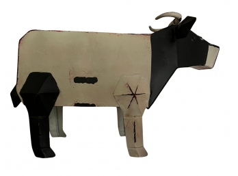 Rustic Metal Folk Art Holstein-Friesian Cow Figurine