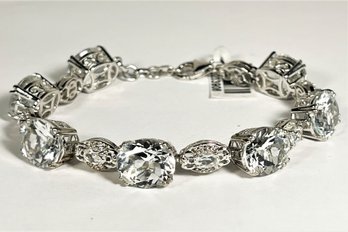 Genuine White Sapphire And Sterling Silver Bracelet Large Stones 7' Long1