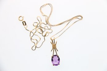 14k Yellow Gold Amethyst Pendant Necklace