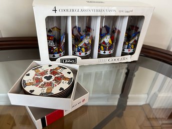 Playing Card Themed Set Of Glasses & Coasters