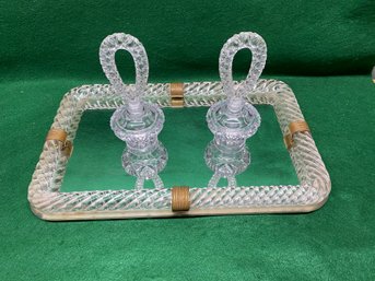 Antique Glass And Mirror Vanity Tray With Pair Of Perfume Bottles With Stoppers.