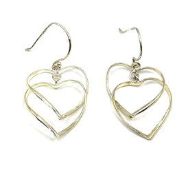 Beautiful Designer Sterling Silver Double Heart Dangle Earrings
