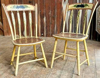 Antique Pair Paint Decorated Arrow Back Side Chairs