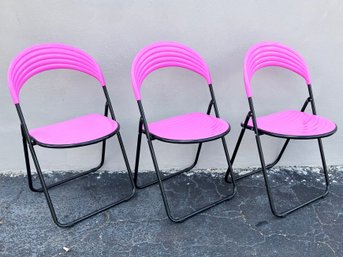 A Trio Of Italian Modern Folding Chairs In Hot Pink