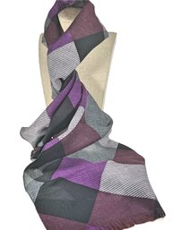 Elongated Purple Gray Black Scarf Plaid