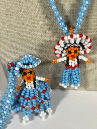 Pair Native American Glass Beaded Figural Necklaces With Pendants