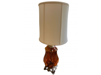 Pair Of Tall Vintage Amber Colored Glass Lamps