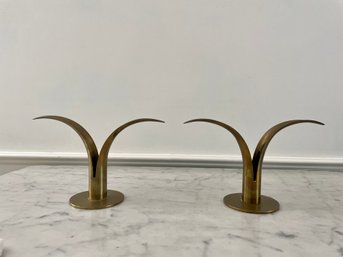Art Deco Brass Candleholders In The Style Of Ivar Alenius Bjork For Ystad Metall (Sweden)