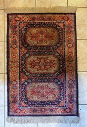 2X4 Shiraz Style Triple Medallion Red And Blue Prayer Size Hand Knotted Wool Rug