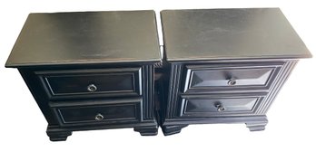 Pair Of Black Two Drawer Night Stands