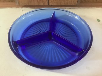 Blue Divided Glass Dish