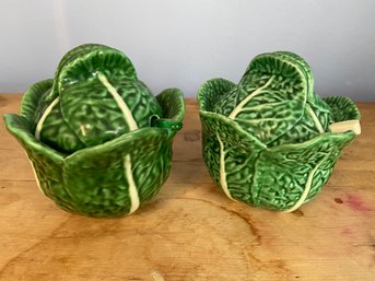 Two Small Cabbage Ceramic Tureens Made In Portugal