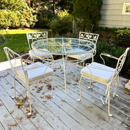 A Vintage Woodard Wrought Iron 42' Round Table And 4 Chairs