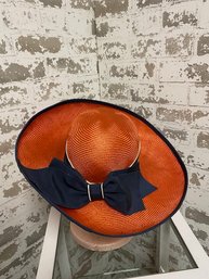 Vintage Jacqueline Ferrar Woven Orange & Navy Blue Hat