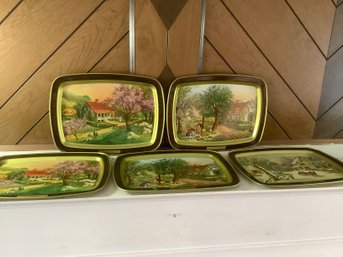 Currier And Ives Tray Set