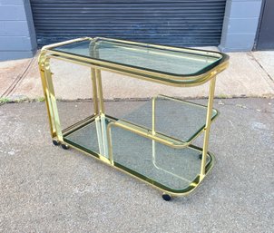 Vintage Milo Baughman Brass And Glass Expandable Bar/serving Cart By DIA