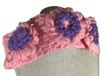 1980s Hand Crochet Hand Made Headband Pink And Purple